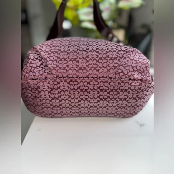 Coach Signature Convertible Duffle Purse Bag #21041E Burgundy /Merlot - Picture 7 of 10